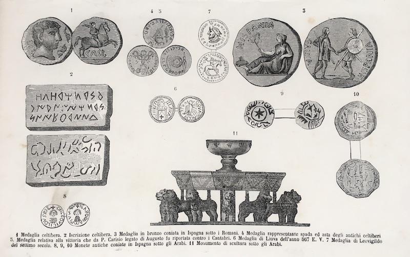 Elementos Arqueológicos de España (Fuente de los Leones, medallas, monedas, inscripciones, etc.)